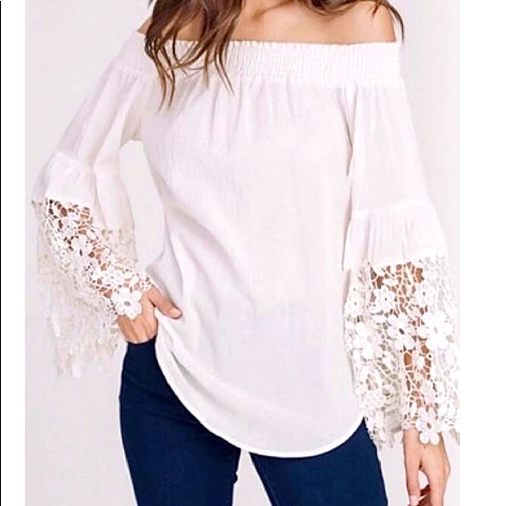 Off the Shoulder Lace Bell Sleeve Top